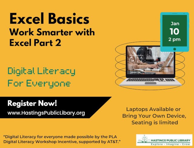 CANCELLED Excel Basics Part 2 - Digital Literacy for Everyone CANCELLED Excel Basics Part 2 - Digital Literacy for Everyone