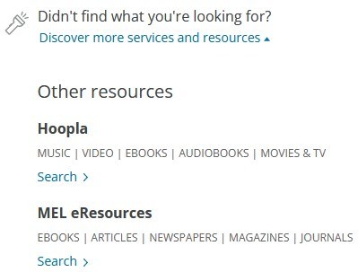 picture of lobrary catalog website showing how to search in MelCat