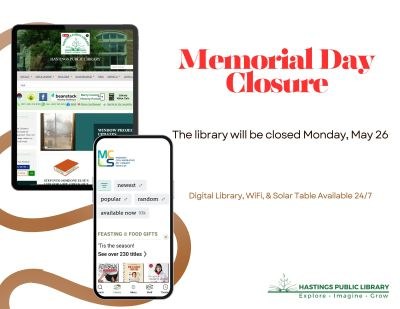 The library is closed Monday, 5/26 in observance of Memorial Day